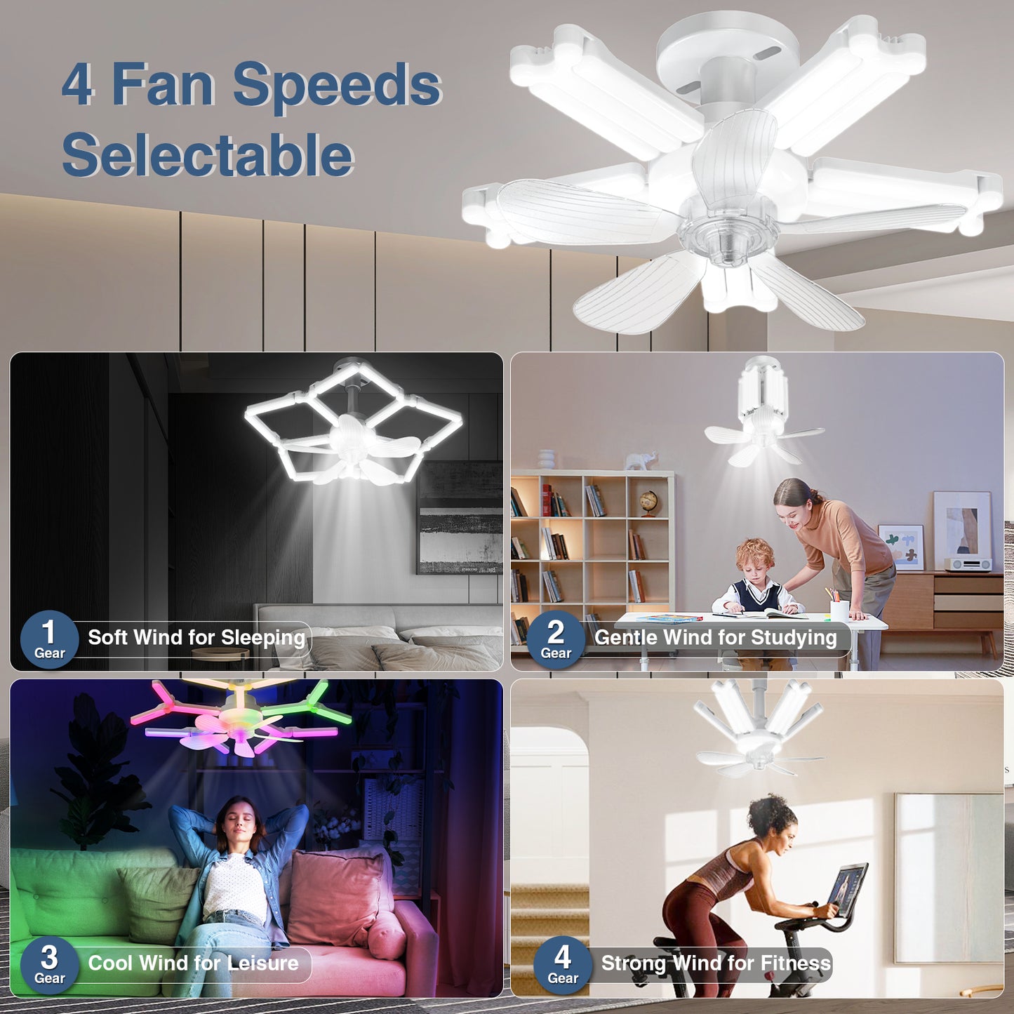 lamvip Foldable Screw in Ceiling Fans with Lights