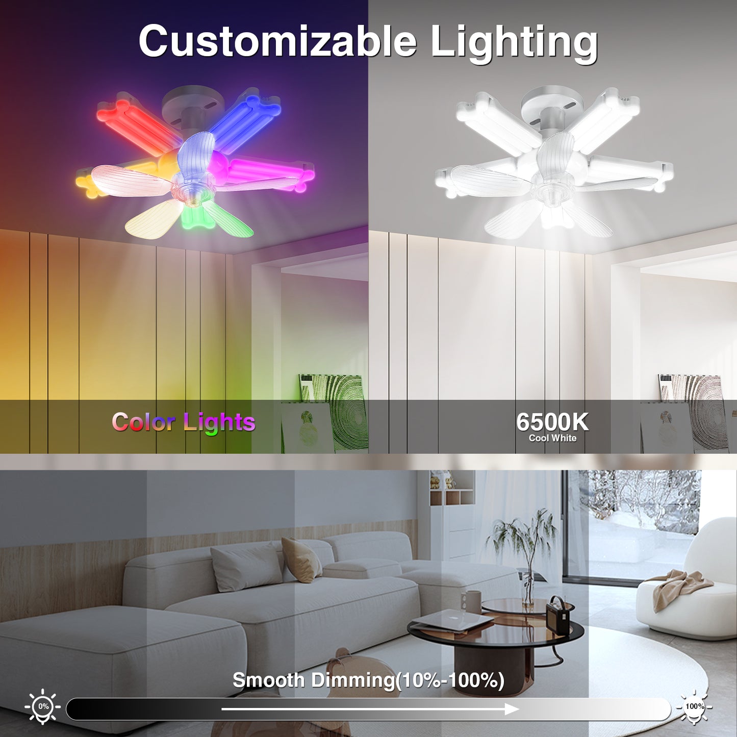 lamvip Foldable Screw in Ceiling Fans with Lights