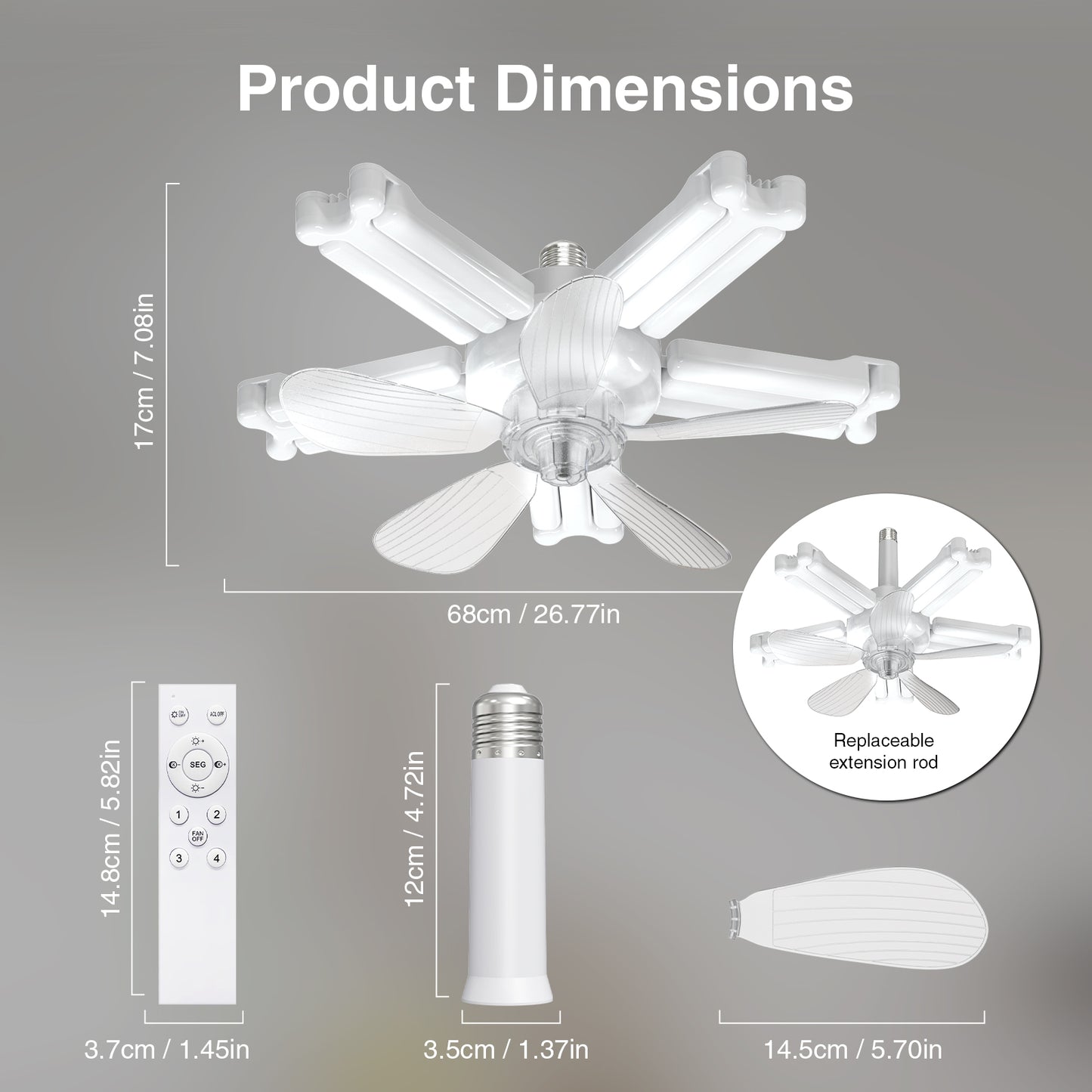lamvip Foldable Screw in Ceiling Fans with Lights