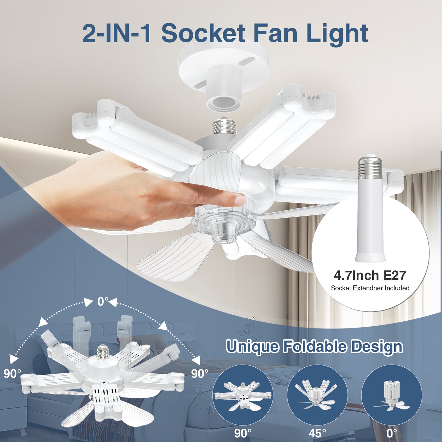 lamvip Foldable Screw in Ceiling Fans with Lights